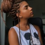 light brown box braids high bun