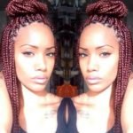 Burgundy Box Braids Half Up High Bun