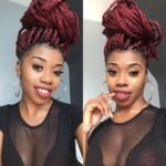 Burgundy Box Braids High Messy Bun