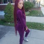Burgundy Box Braids With Topknot