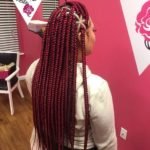 Burgundy Box Braids With Triangle Parts