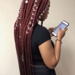Burgundy Box Braids With White Cord