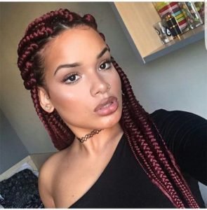 Pulled Back Chunky Burgundy Box Braids