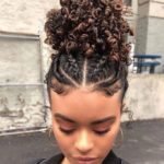 Curly Puff With Flat Twists and Cornrows