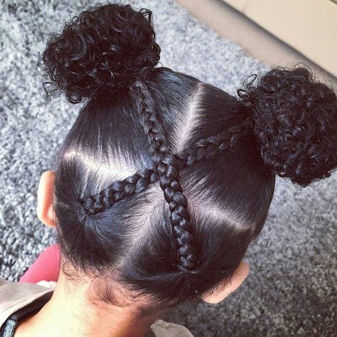 Double Buns With Criss Cross Braids | Black hair tribe