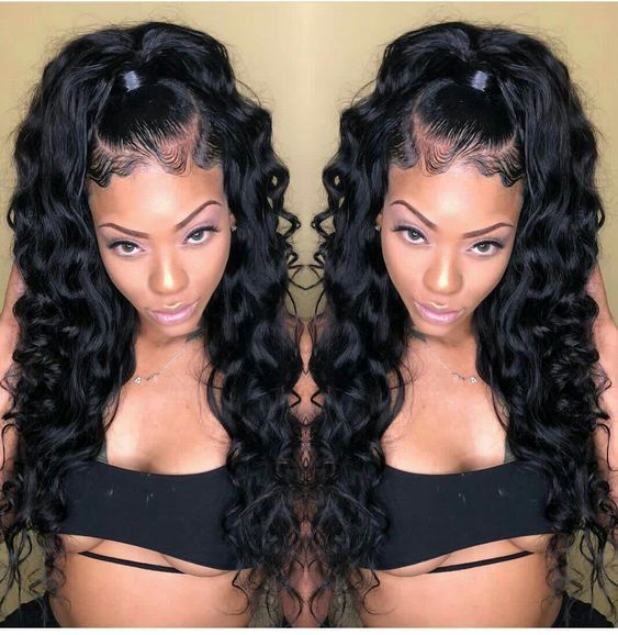 Image of Body wave weave with ponytail hair style