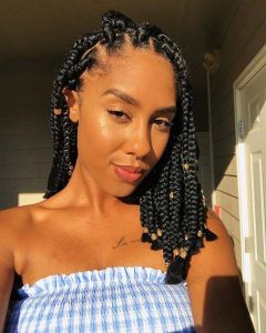 Shoulder Length Braids With Gold Beads