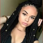 Box Braids Half Up High Bun With Gold Beads