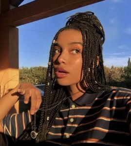 ox Braids Half Up Messy Bun With Gold Accessories