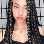 Chunky Black Box Braids With Colored Cord