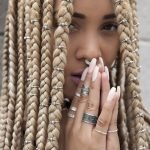 Chunky Blonde Box Braids With Silver Rings