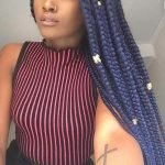 Chunky Blue Box Braids With Gold Jewelry