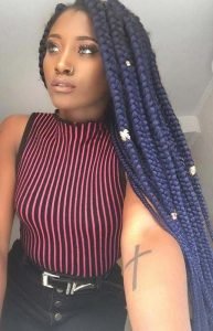 Chunky Blue Box Braids With Gold Jewelry