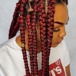 Chunky Red Box Braids With Gold Accessories