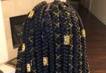 Chunky Shoulder Length Box Braids With Gold Accessories