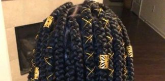 Chunky Shoulder Length Box Braids With Gold Accessories