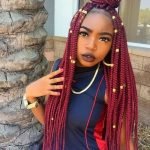 Red Box Braids Half Up Half Down With Gold Beads