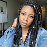 Shoulder Length Box Braids With Chunky Gold Beads