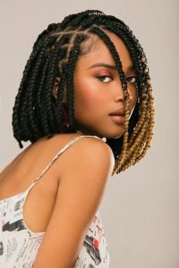 angular bob rubber band box braids