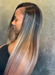 black blond pink ombre on partial sew in