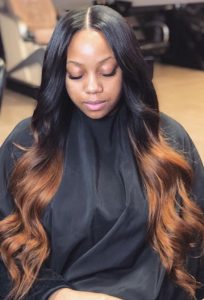 black to brown body wave partial sew in