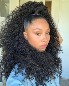 kinky curly partial sew in ponytail