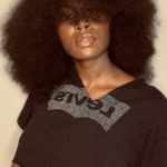 long bangs on blown out afro