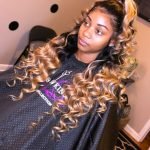 black to blonde ombre half up half down sew in with curls