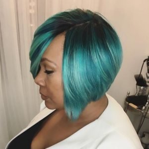 blue and black quick weave bob