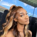 brown blonde ombre half up half down sew in with body wave curls