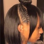 half up half down sew in with curtain bang and cornrow detail