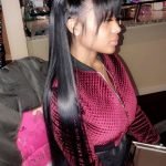 long half up half down sew in with straight bang