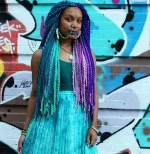 blue purple yarn braids