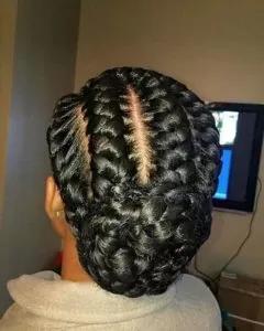 chunky cornrow low bun