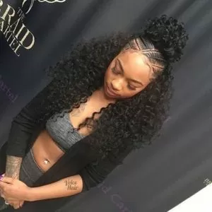 half up half down bun with cornrows