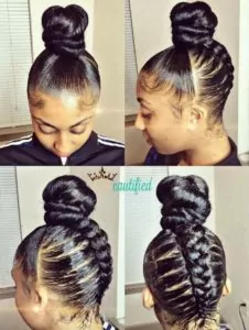 sleek top knot with single cornrow