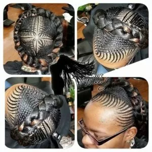layered cornrows with halo braid