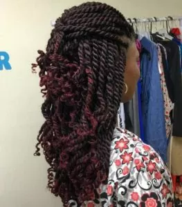 Long Kinky Twists With Burgundy Ends