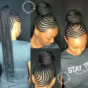feed in cornrow ponytail bun