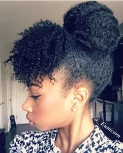 high bun with bangs