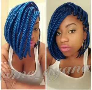 side swept blue braids