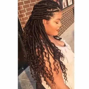 half pinned back goddess locs