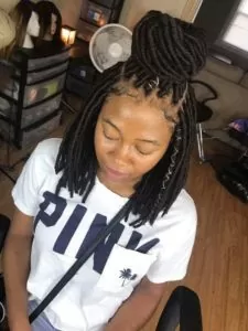 half up half down shoulder length faux locs