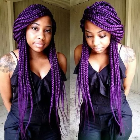 hip length purple box braids | Black hair tribe