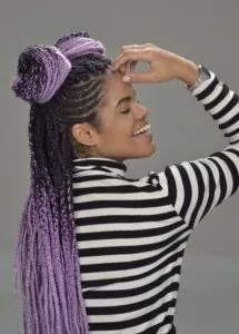 lavender braids with double buns