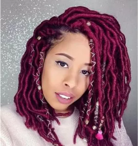 short burgundy faux locs