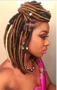 two toned half up half down faux locs bob
