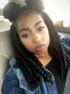 Short Box Braids With Double Buns