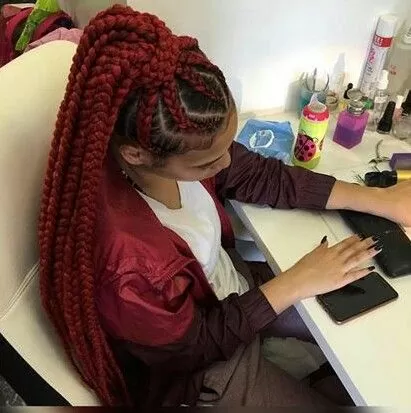 Half Pulled Back Chunky Red Box Braids
