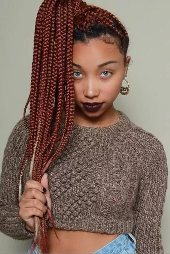 Half Pulled Back Chunky Red Box Braids